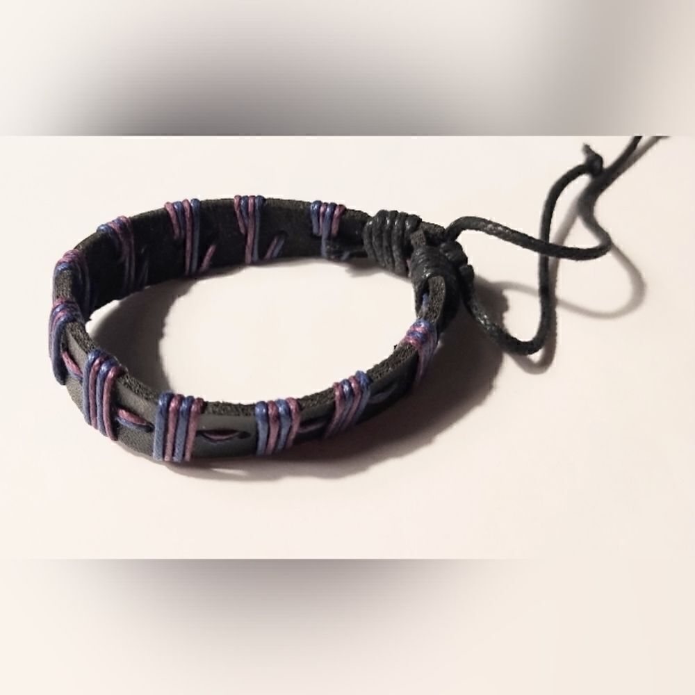 Men's bracelet leather braided black new d55‎